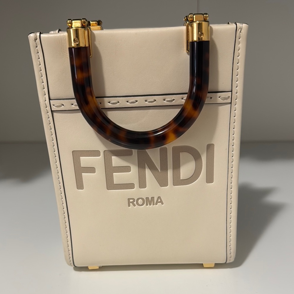 Fendi Cream Handbag with Tortoiseshell Handles